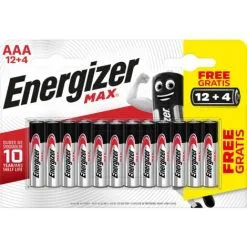 ENERGIZER Lot De 12 + 4 Piles Alcaline Aaa Max, 1.5 V, ENERGIZER