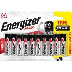 ENERGIZER Lot De 12 + 4 Piles Alcaline Aa Max, 1.2 V, ENERGIZER