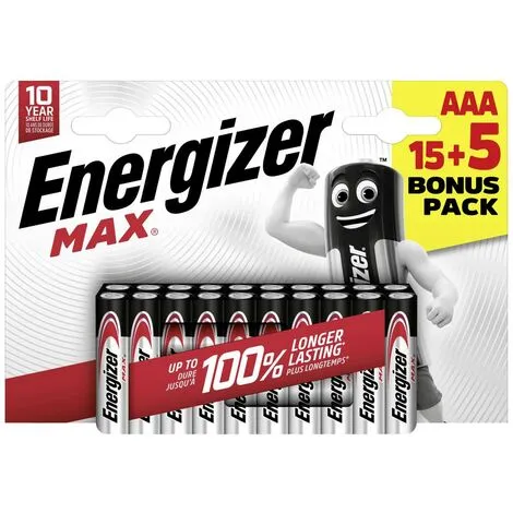 Pile LR3 (AAA) Alcaline(s) Energizer Max 1.5 V 20 Pc(s) 1 Pile LR3 (AAA) Alcaline(s) Energizer Max 1.5 V 20 Pc(s)