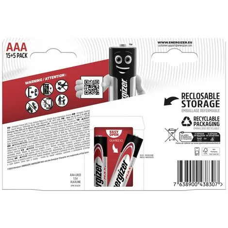 Pile LR3 (AAA) Alcaline(s) Energizer Max 1.5 V 20 Pc(s) 2 Pile LR3 (AAA) Alcaline(s) Energizer Max 1.5 V 20 Pc(s) – Image 2